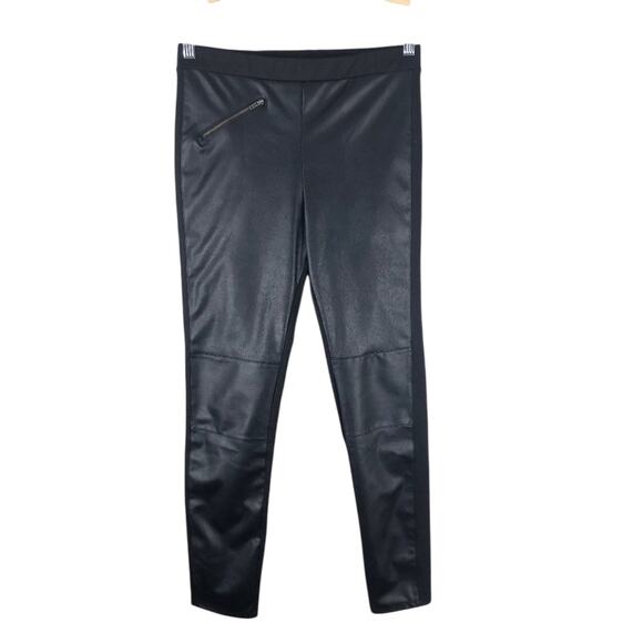 BCBGeneration Black Vegan Leather Zipper Detail Ponte Knit Moto Leggings Pants - Picture 1 of 9